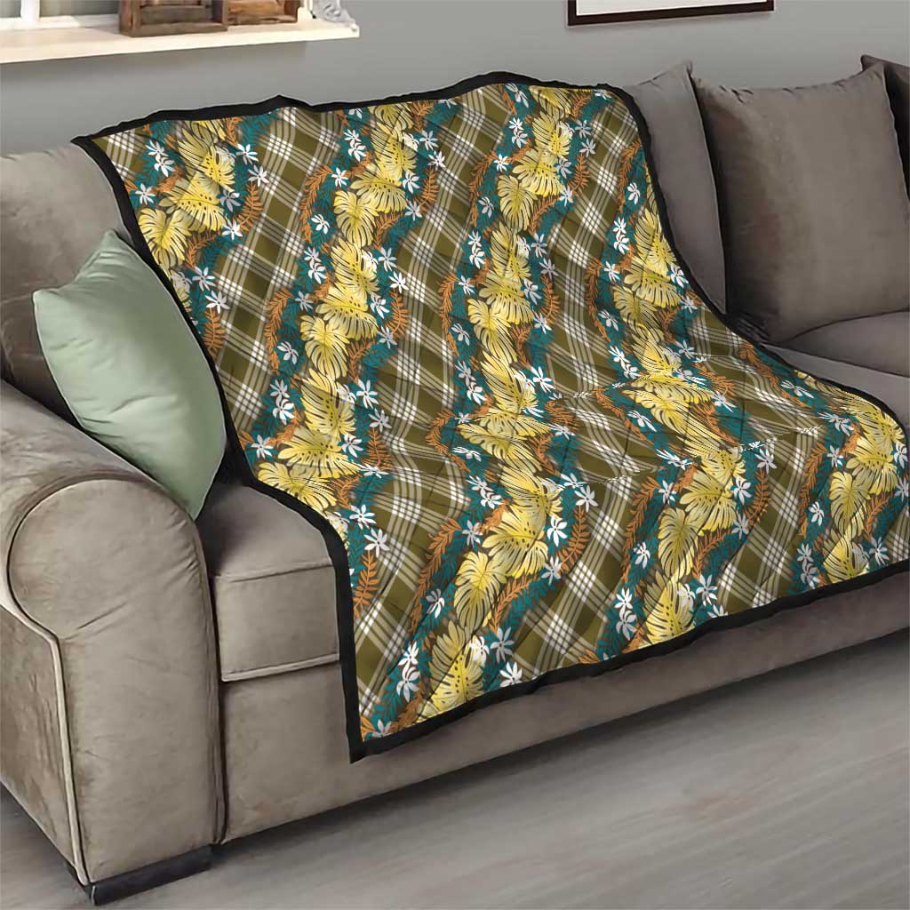 Polynesian Monstera Tiare Floral Quilt Yellow Tropical Plaid - Polynesian Pride