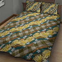 Polynesian Monstera Tiare Floral Quilt Bed Set Yellow Tropical Plaid - Polynesian Pride