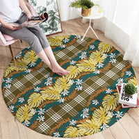 Polynesian Monstera Tiare Floral Round Carpet Yellow Tropical Plaid - Polynesian Pride