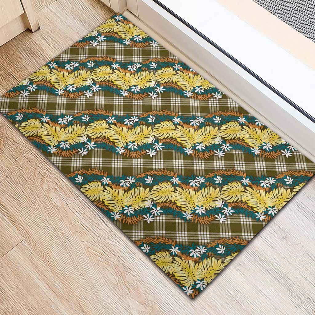 Polynesian Monstera Tiare Floral Rubber Doormat Yellow Tropical Plaid - Polynesian Pride