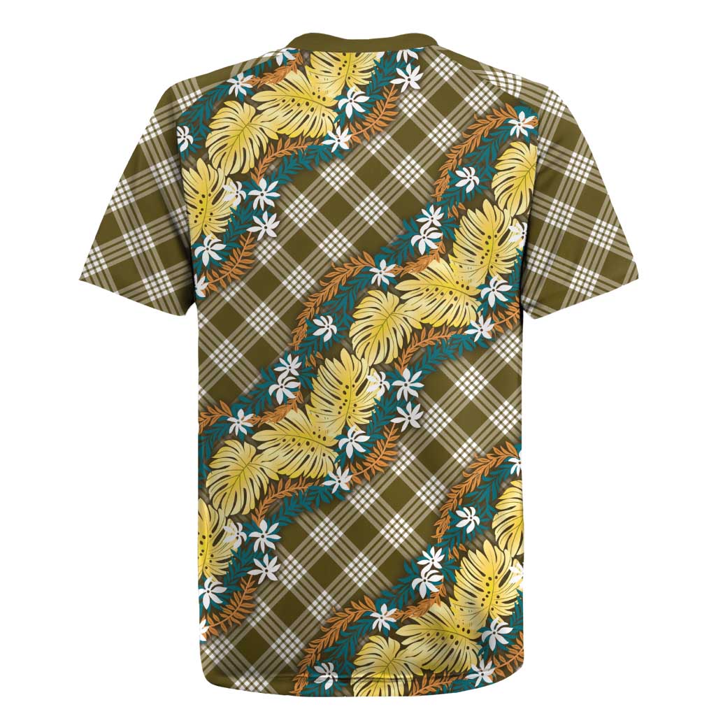 Polynesian Monstera Tiare Floral Rugby Jersey Yellow Tropical Plaid - Polynesian Pride