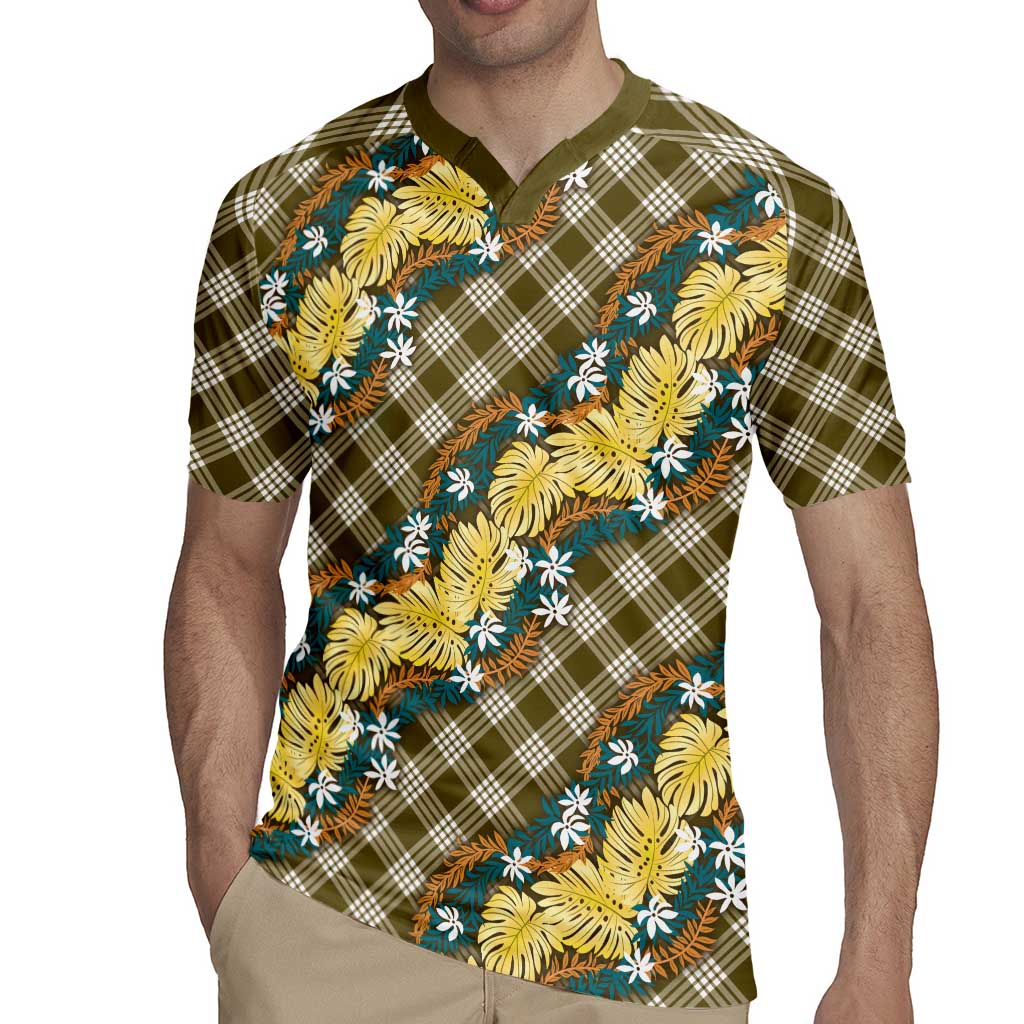 Polynesian Monstera Tiare Floral Rugby Jersey Yellow Tropical Plaid - Polynesian Pride