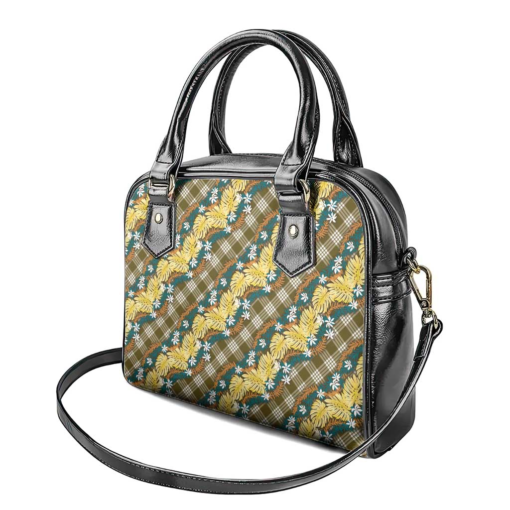 Polynesian Monstera Tiare Floral Shoulder Handbag Yellow Tropical Plaid - Polynesian Pride