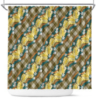 Polynesian Monstera Tiare Floral Shower Curtain Yellow Tropical Plaid - Polynesian Pride