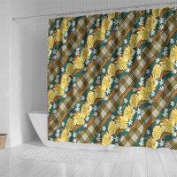 Polynesian Monstera Tiare Floral Shower Curtain Yellow Tropical Plaid - Polynesian Pride
