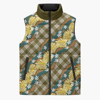 Polynesian Monstera Tiare Floral Sleeveless Puffer Jacket Yellow Tropical Plaid - Polynesian Pride