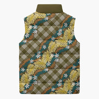 Polynesian Monstera Tiare Floral Sleeveless Puffer Jacket Yellow Tropical Plaid - Polynesian Pride
