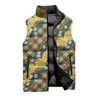 Polynesian Monstera Tiare Floral Sleeveless Puffer Jacket Yellow Tropical Plaid - Polynesian Pride