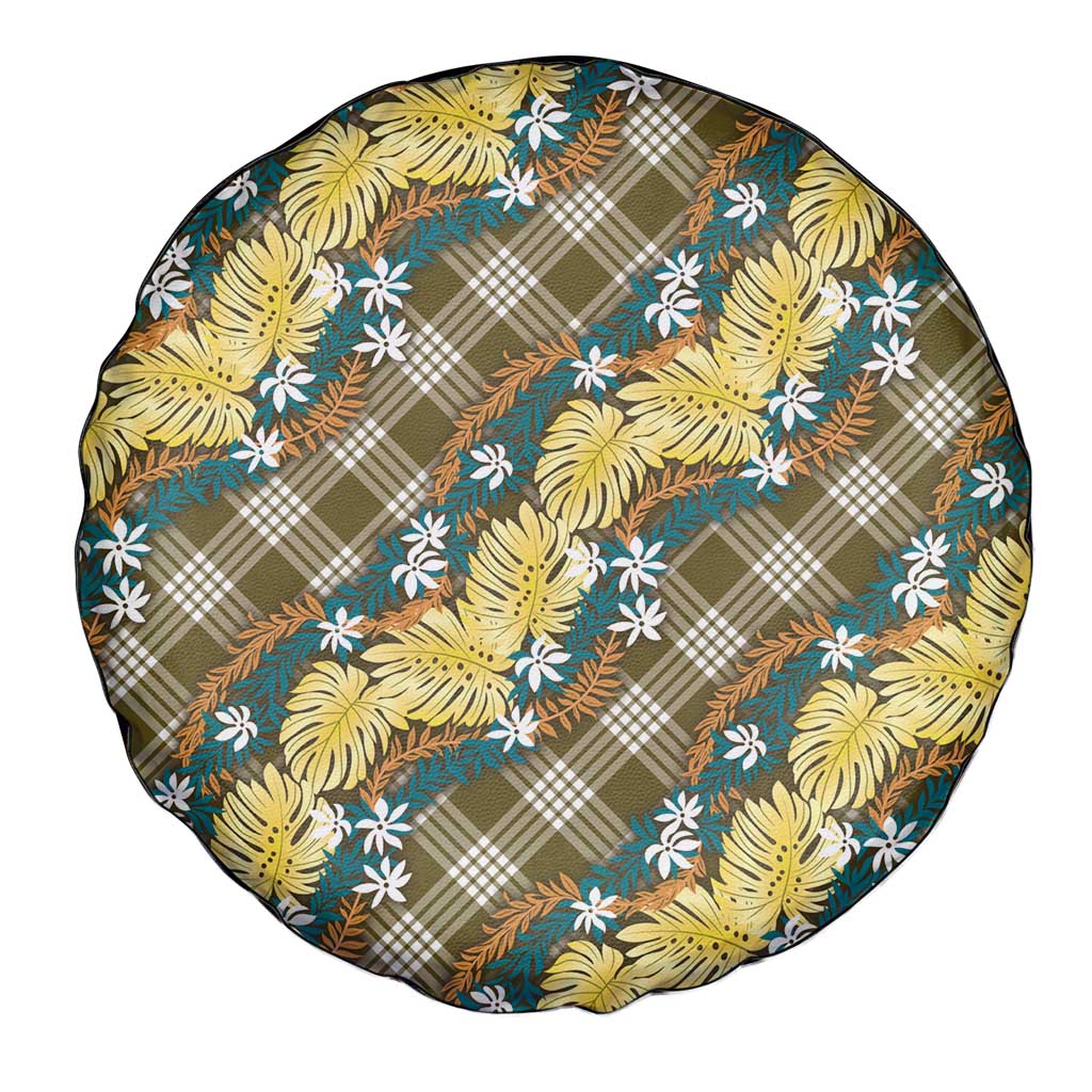 Polynesian Monstera Tiare Floral Spare Tire Cover Yellow Tropical Plaid - Polynesian Pride