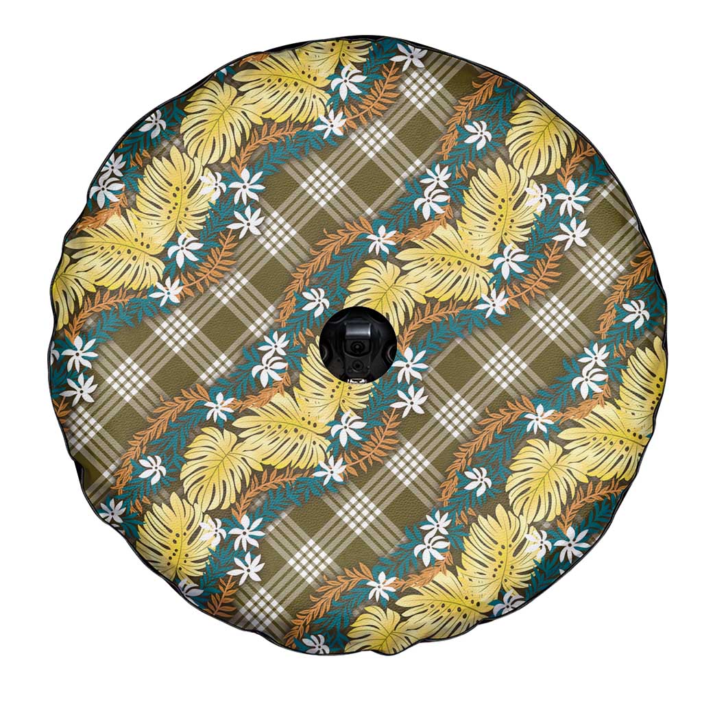 Polynesian Monstera Tiare Floral Spare Tire Cover Yellow Tropical Plaid - Polynesian Pride
