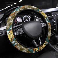Polynesian Monstera Tiare Floral Steering Wheel Cover Yellow Tropical Plaid - Polynesian Pride