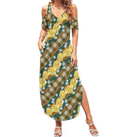 Polynesian Monstera Tiare Floral Summer Maxi Dress Yellow Tropical Plaid - Polynesian Pride
