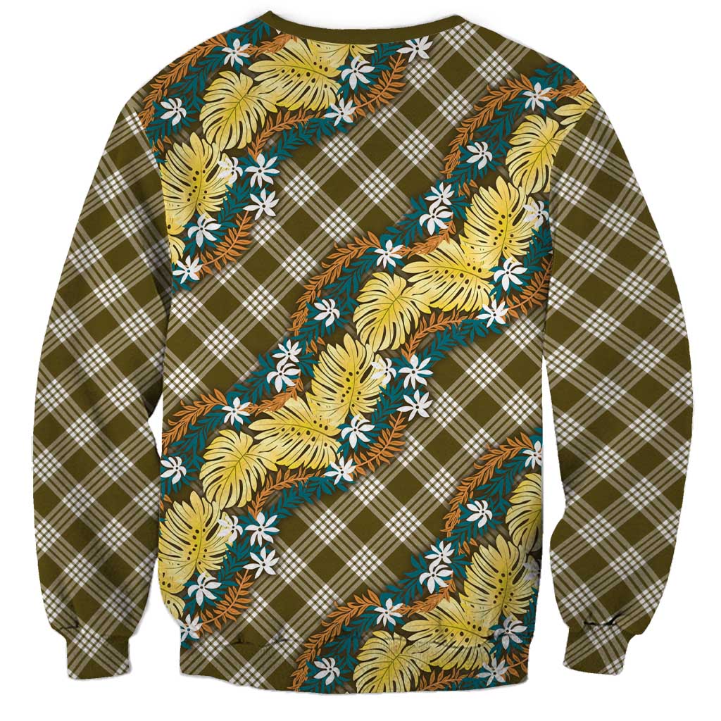 Polynesian Monstera Tiare Floral Sweatshirt Yellow Tropical Plaid - Polynesian Pride