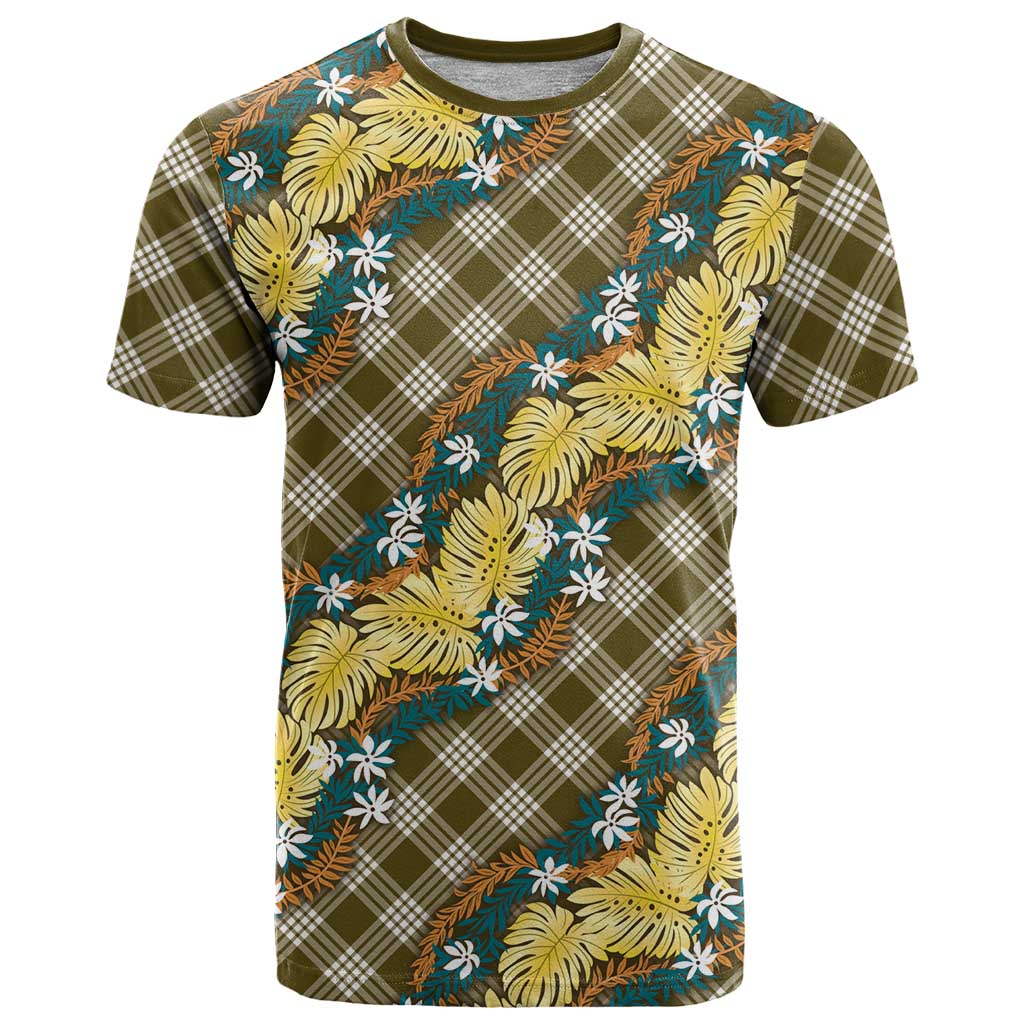 Polynesian Monstera Tiare Floral T Shirt Yellow Tropical Plaid - Polynesian Pride