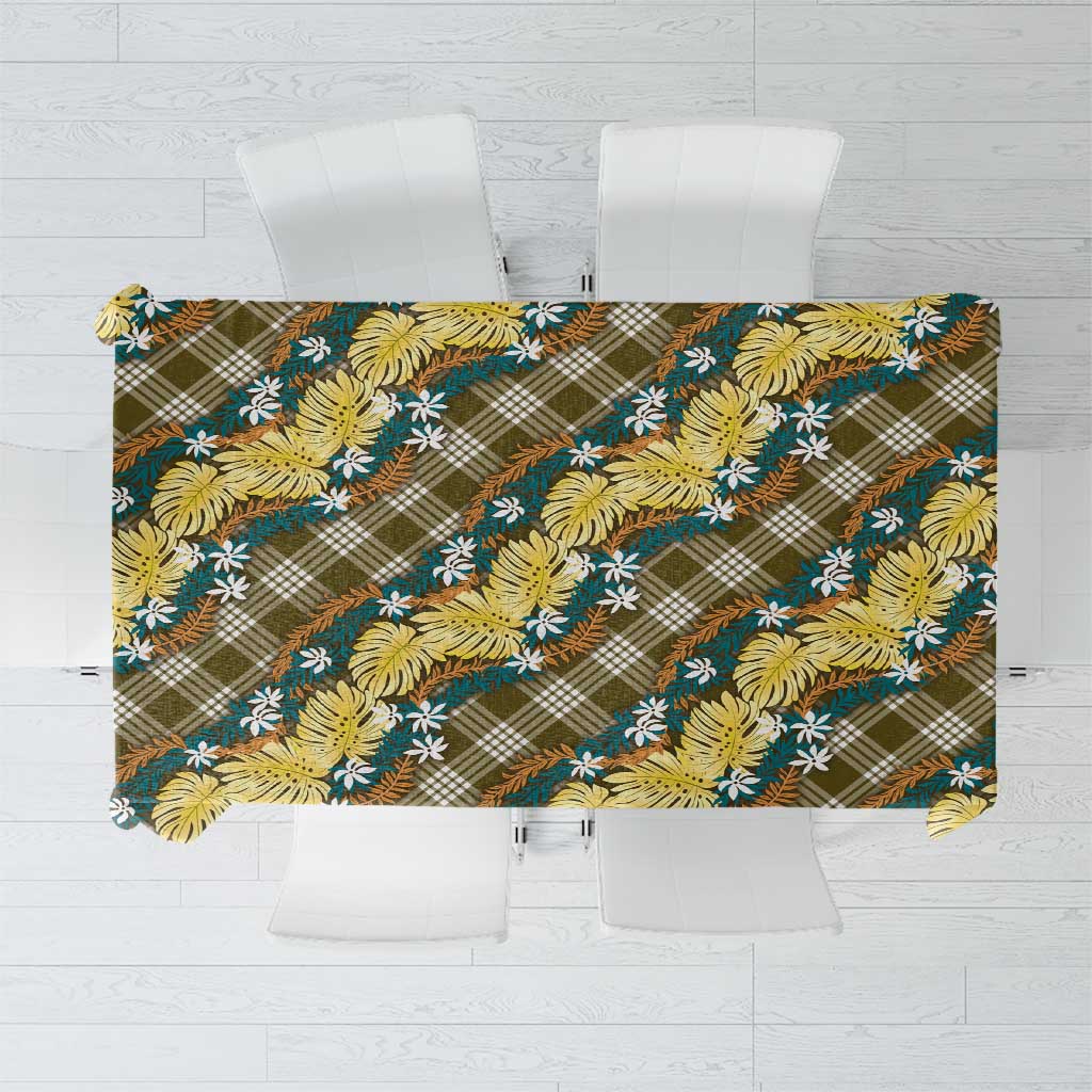 Polynesian Monstera Tiare Floral Tablecloth Yellow Tropical Plaid - Polynesian Pride