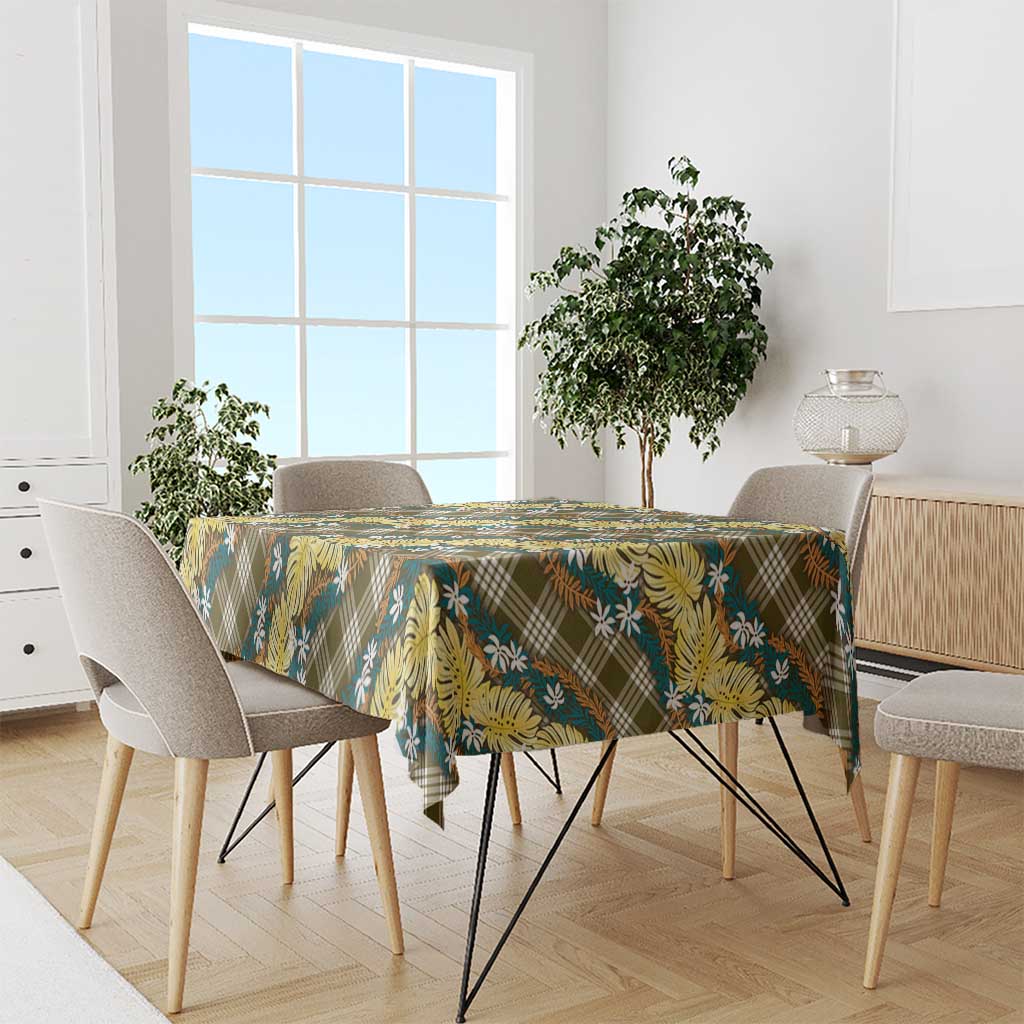 Polynesian Monstera Tiare Floral Tablecloth Yellow Tropical Plaid - Polynesian Pride