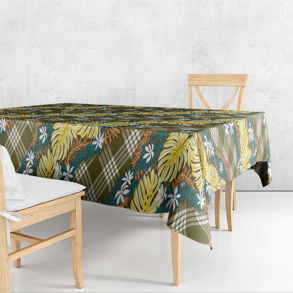 Polynesian Monstera Tiare Floral Tablecloth Yellow Tropical Plaid - Polynesian Pride