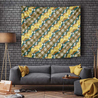 Polynesian Monstera Tiare Floral Tapestry Yellow Tropical Plaid - Polynesian Pride