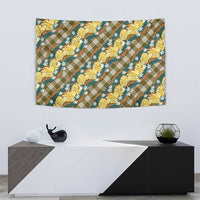 Polynesian Monstera Tiare Floral Tapestry Yellow Tropical Plaid - Polynesian Pride