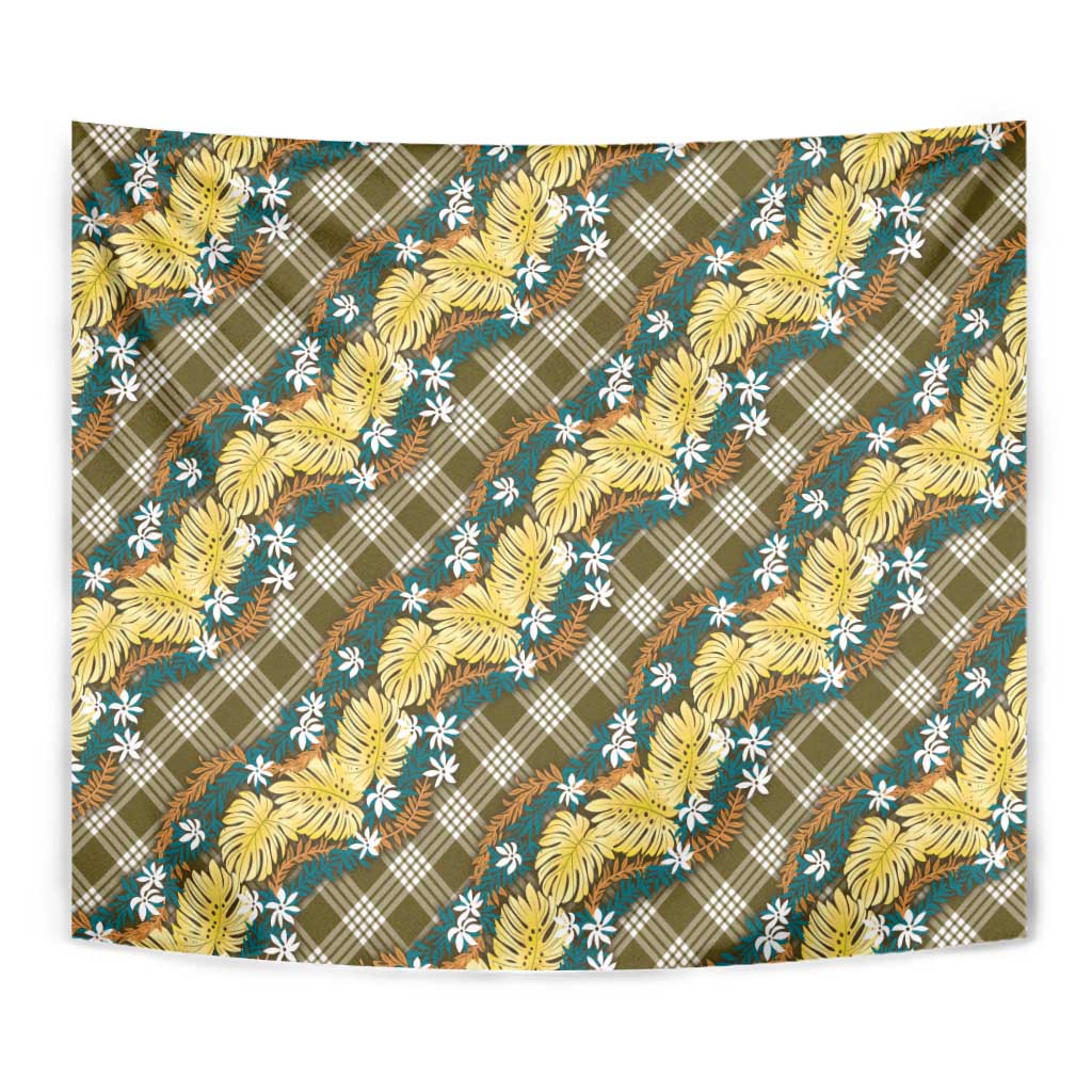 Polynesian Monstera Tiare Floral Tapestry Yellow Tropical Plaid - Polynesian Pride