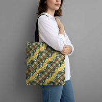 Polynesian Monstera Tiare Floral Tote Bag Yellow Tropical Plaid - Polynesian Pride