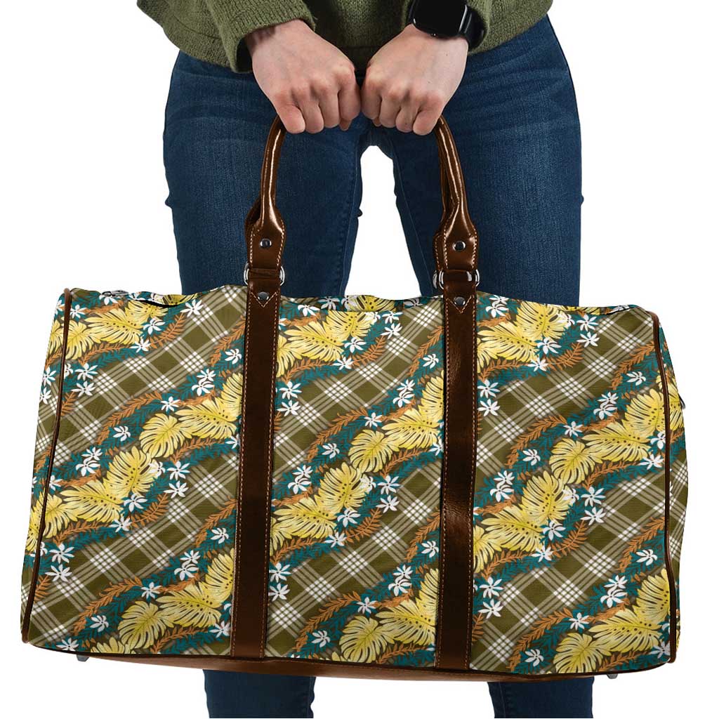 Polynesian Monstera Tiare Floral Travel Bag Yellow Tropical Plaid - Polynesian Pride