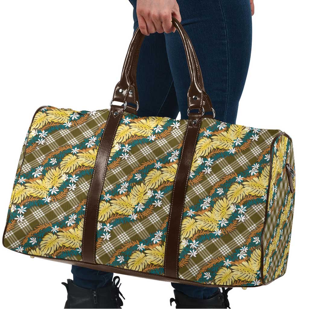 Polynesian Monstera Tiare Floral Travel Bag Yellow Tropical Plaid - Polynesian Pride