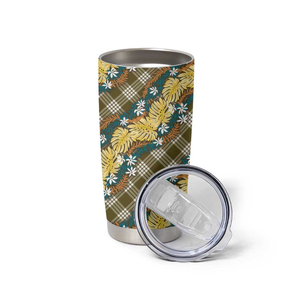 Polynesian Monstera Tiare Floral Tumbler Cup Yellow Tropical Plaid - Polynesian Pride
