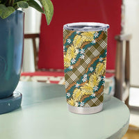 Polynesian Monstera Tiare Floral Tumbler Cup Yellow Tropical Plaid - Polynesian Pride
