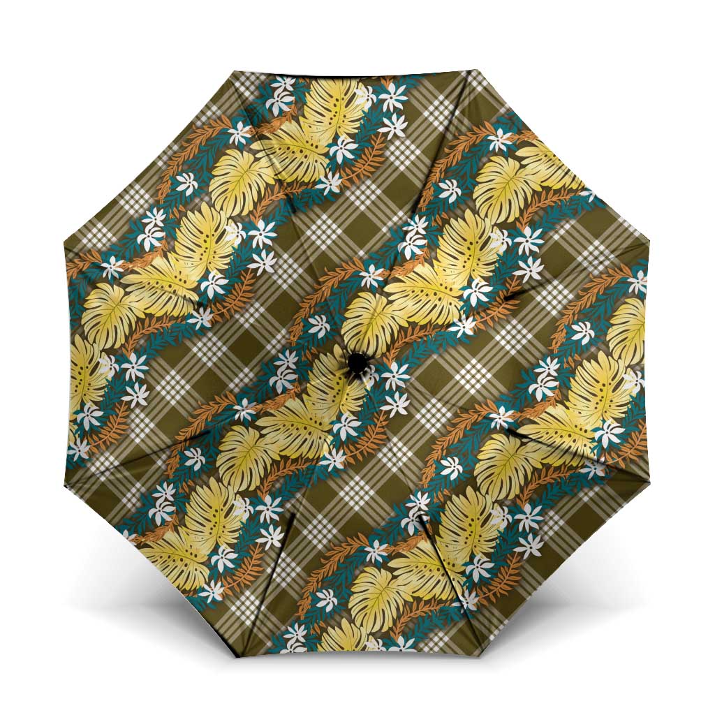 Polynesian Monstera Tiare Floral Umbrella Yellow Tropical Plaid - Polynesian Pride