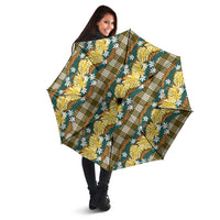 Polynesian Monstera Tiare Floral Umbrella Yellow Tropical Plaid - Polynesian Pride