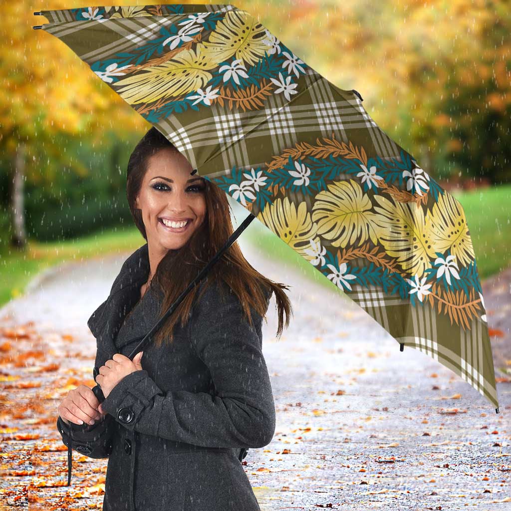 Polynesian Monstera Tiare Floral Umbrella Yellow Tropical Plaid - Polynesian Pride