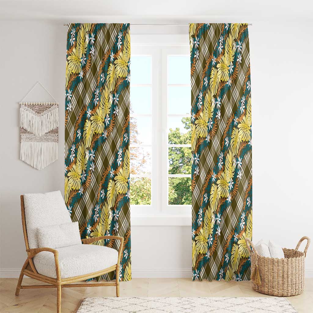 Polynesian Monstera Tiare Floral Window Curtain Yellow Tropical Plaid - Polynesian Pride