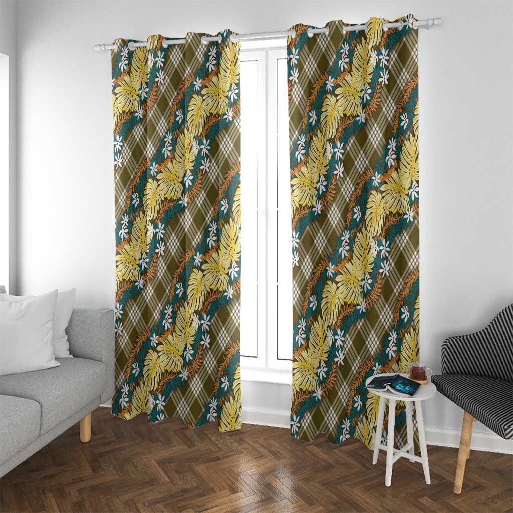 Polynesian Monstera Tiare Floral Window Curtain Yellow Tropical Plaid - Polynesian Pride