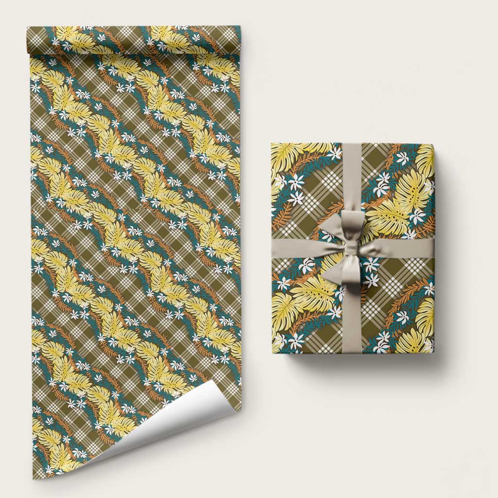 Polynesian Monstera Tiare Floral Wrapping Paper Yellow Tropical Plaid - Polynesian Pride