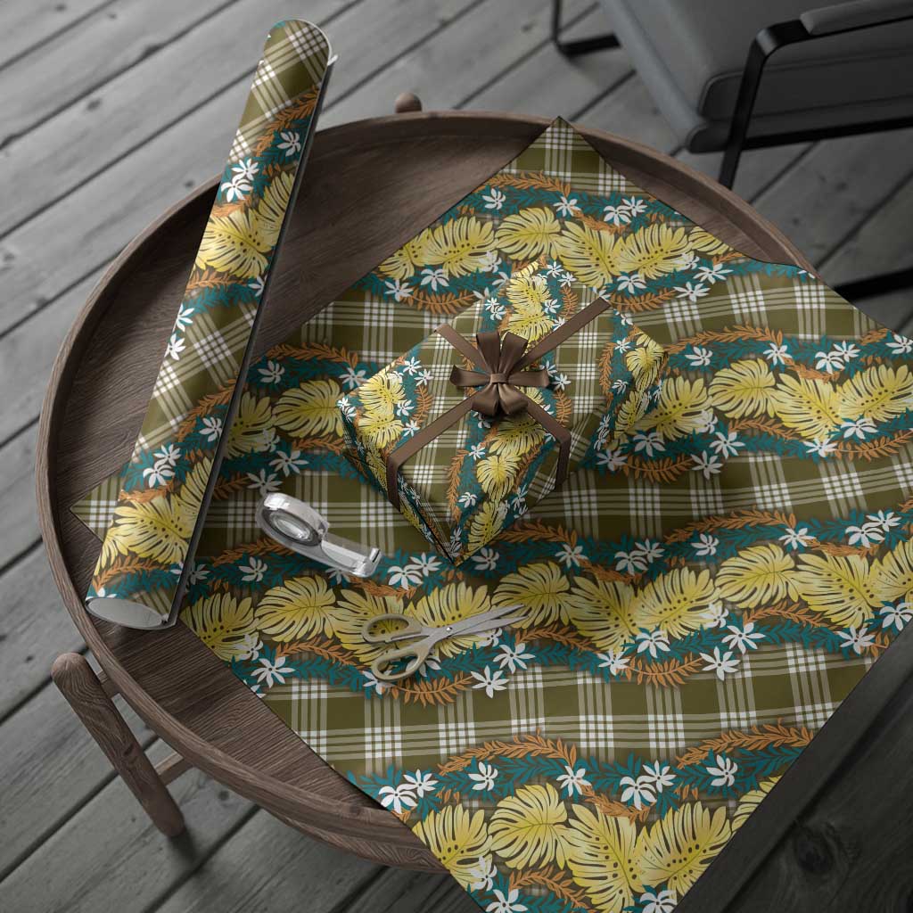 Polynesian Monstera Tiare Floral Wrapping Paper Yellow Tropical Plaid - Polynesian Pride