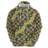 Polynesian Monstera Tiare Floral Zip Hoodie Yellow Tropical Plaid - Polynesian Pride