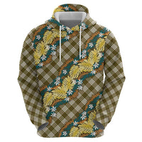 Polynesian Monstera Tiare Floral Zip Hoodie Yellow Tropical Plaid - Polynesian Pride