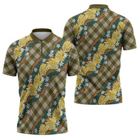 Polynesian Monstera Tiare Floral Zipper Polo Shirt Yellow Tropical Plaid - Polynesian Pride