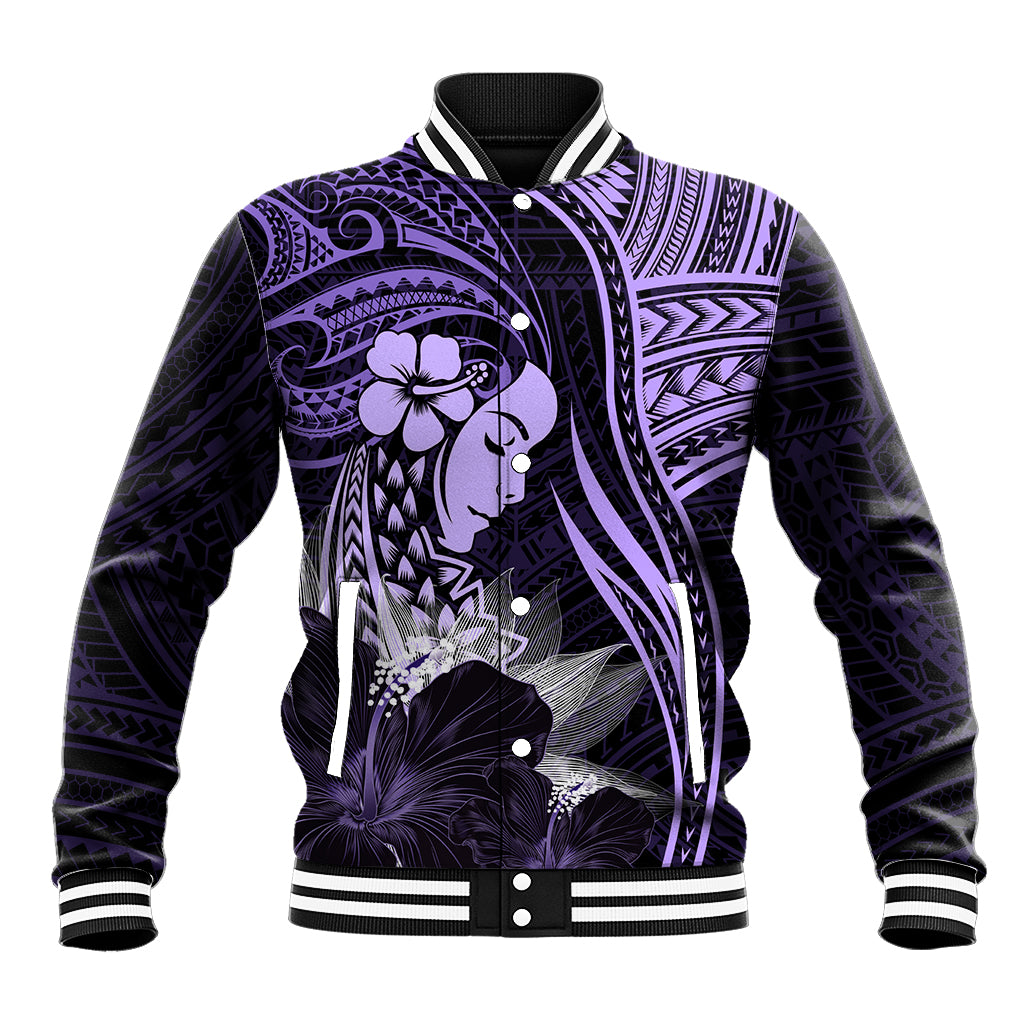 Polynesian Women Day 2024 Baseball Jacket Hibiscus Girl Tribal LT01 Unisex Purple - Polynesian Pride