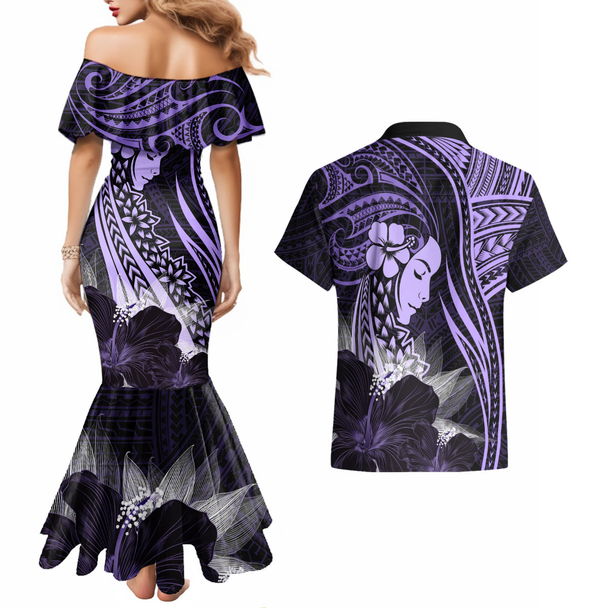 Polynesian Women Day 2024 Couples Matching Mermaid Dress and Hawaiian Shirt Hibiscus Girl Tribal LT01 - Polynesian Pride