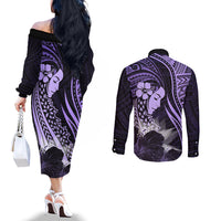 Polynesian Women Day 2024 Couples Matching Off The Shoulder Long Sleeve Dress and Long Sleeve Button Shirt Hibiscus Girl Tribal LT01 - Polynesian Pride