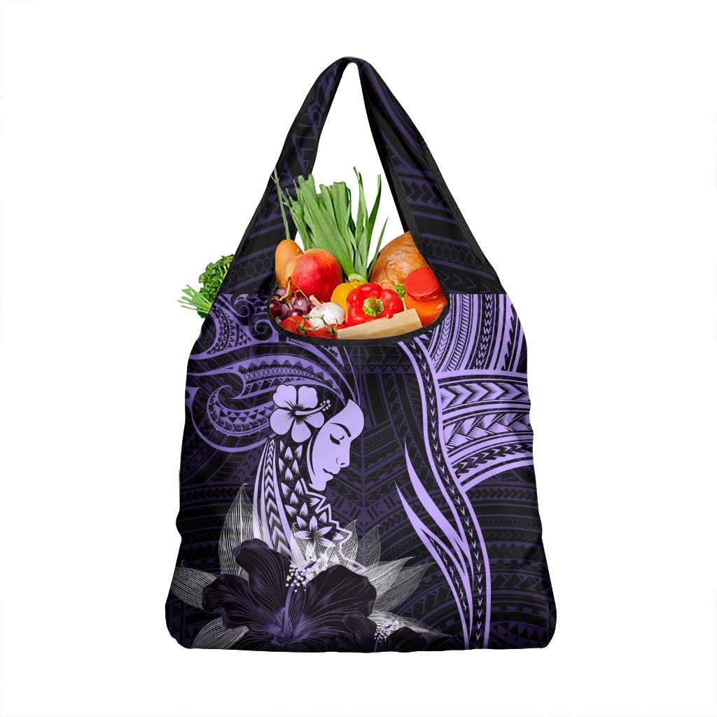 Polynesian Women Day 2024 Grocery Bag Hibiscus Girl Tribal LT01 1-pack One Size Purple - Polynesian Pride