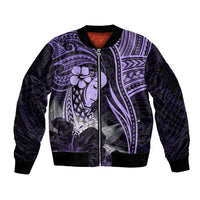 Polynesian Women Day 2024 Sleeve Zip Bomber Jacket Hibiscus Girl Tribal LT01 Unisex Purple - Polynesian Pride