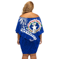 Northern Mariana Islands Commonwealth Day 2024 Family Matching Off Shoulder Short Dress and Hawaiian Shirt Dolphin With Plumeria Flower LT01 - Polynesian Pride