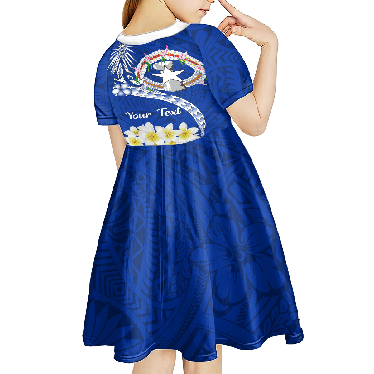 Northern Mariana Islands Commonwealth Day 2024 Kid Short Sleeve Dress Dolphin With Plumeria Flower LT01 - Polynesian Pride