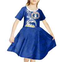 Northern Mariana Islands Commonwealth Day 2024 Kid Short Sleeve Dress Dolphin With Plumeria Flower LT01 - Polynesian Pride
