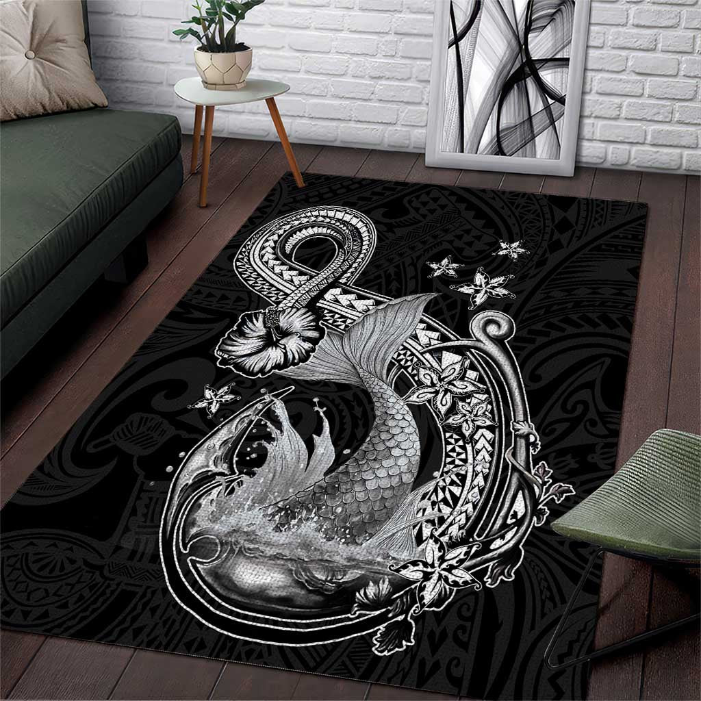 Hawaii Mermaid Monotone Area Rug Polynesian Pattern Fish Hook LT01 Black - Polynesian Pride