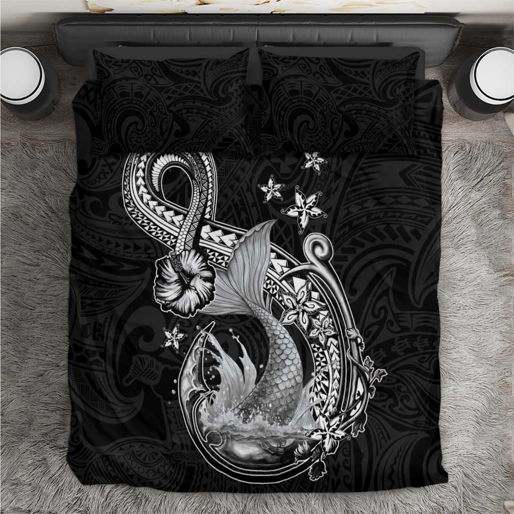 Hawaii Mermaid Monotone Bedding Set Polynesian Pattern Fish Hook LT01 Black - Polynesian Pride