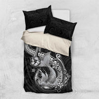 Hawaii Mermaid Monotone Bedding Set Polynesian Pattern Fish Hook LT01 US Twin 172cm x 218cm Black - Polynesian Pride